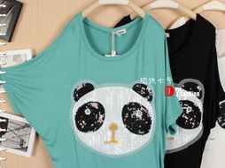 2012夏季时尚焦点 可爱亮片熊猫短袖蝙蝠袖宽松大码女士T恤